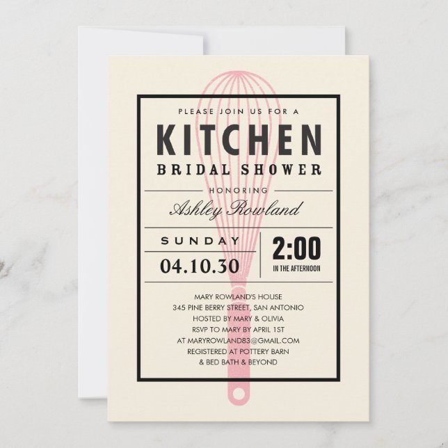 Invitaciones a ducha de novia en la cocina (Anverso)