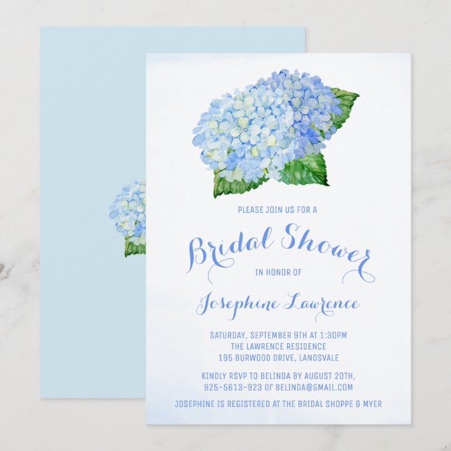 Invitaciones a ducha de novia floral de Hydrangea  (Anverso / Reverso)