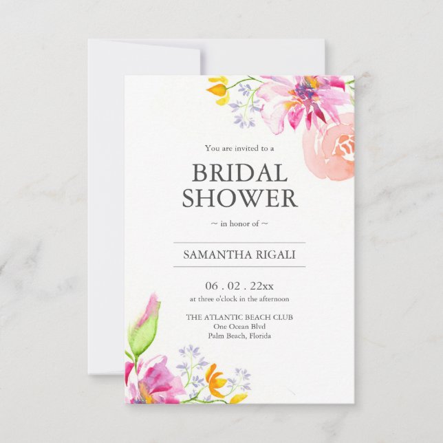 Invitaciones a ducha de novia Floral rosa con códi (Anverso)