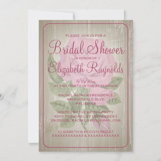 Invitaciones a ducha de novia floral rosada (Anverso)