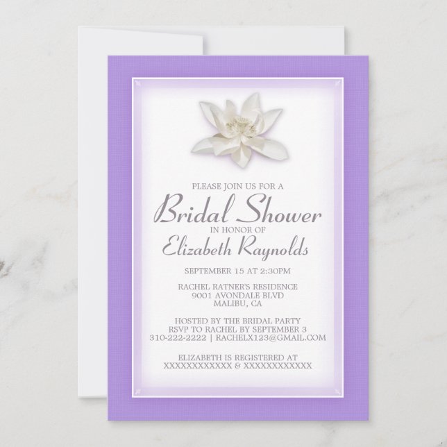 Invitaciones a ducha de novia Lavender (Anverso)