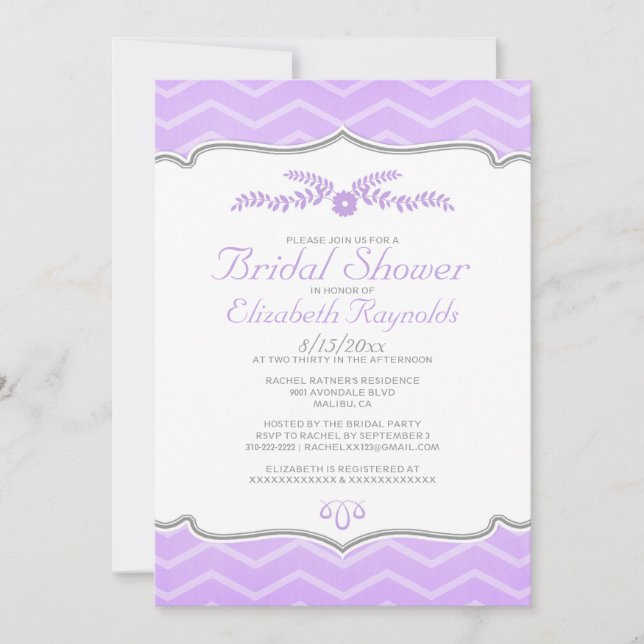 Invitaciones a ducha de novia Lavender Zigzag (Anverso)