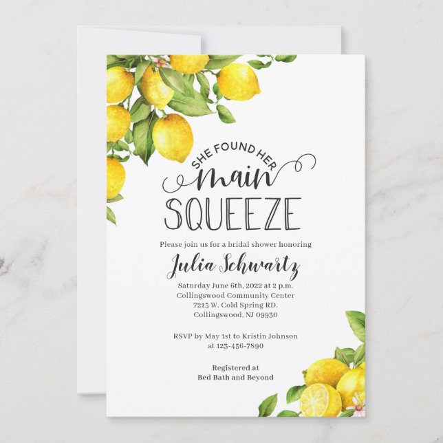 Invitaciones a ducha de novia limón - Squeeze prin (Anverso)