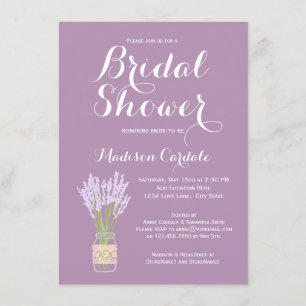 Invitaciones a ducha de novia Mason Jar y Lavender