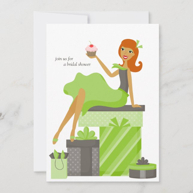 Invitaciones a ducha de novia {Novia de cabeza roj (Anverso)