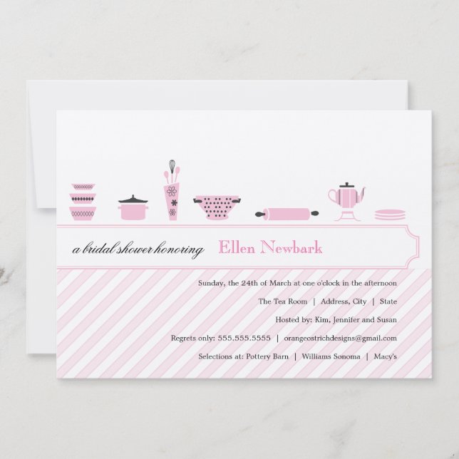 Invitaciones a ducha de novia rosa (Anverso)