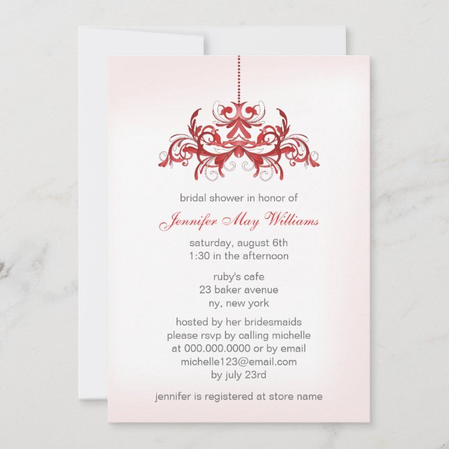 Invitaciones a ducha de novia rosa (Anverso)