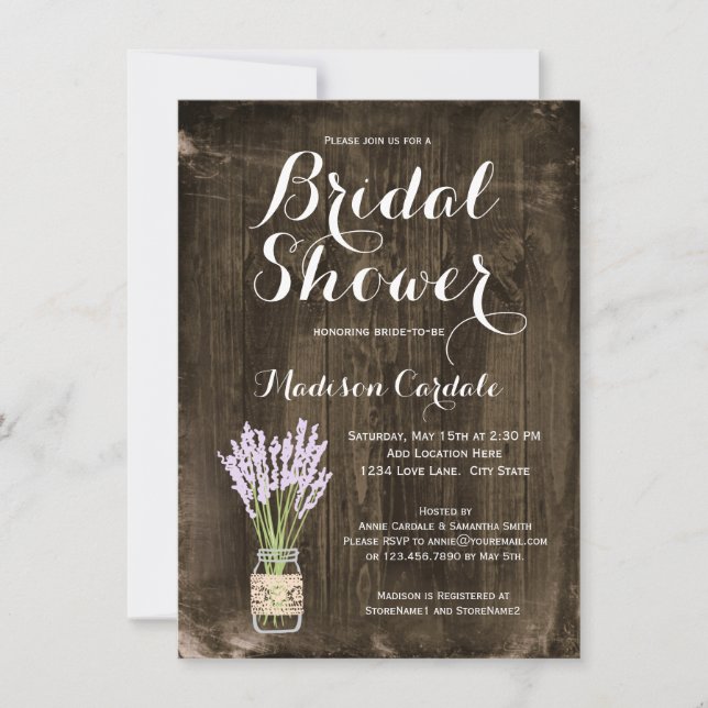 Invitaciones a ducha de novia rustic Wood Mason Ja (Anverso)