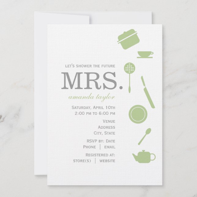 Invitaciones a ducha de novia verde monograma (Anverso)