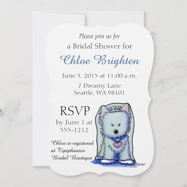 Invitaciones a ducha de novia Westie Terrier (Anverso)