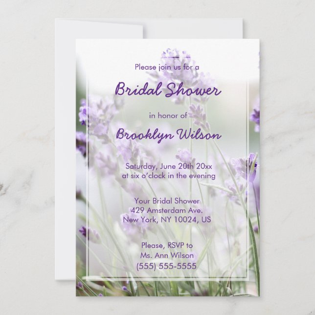 Invitaciones a ducha de novias bohemias Lavender (Anverso)