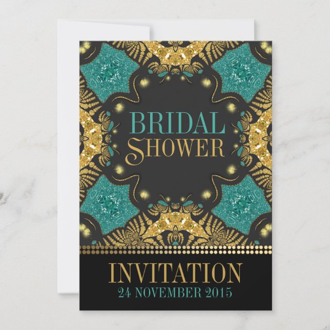 Invitaciones a ducha de novias bohemias verde azul (Anverso)