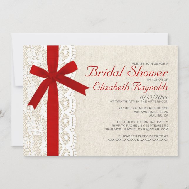 Invitaciones a ducha de novias con baño y encaje r (Anverso)