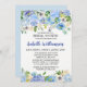 Invitaciones a ducha de novias con flores azules y (Anverso / Reverso)