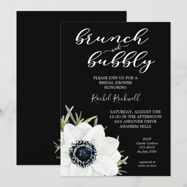 Invitaciones a ducha de novias con flores de brunc (Anverso / Reverso)