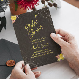 Invitaciones a ducha de novias con flores de oro