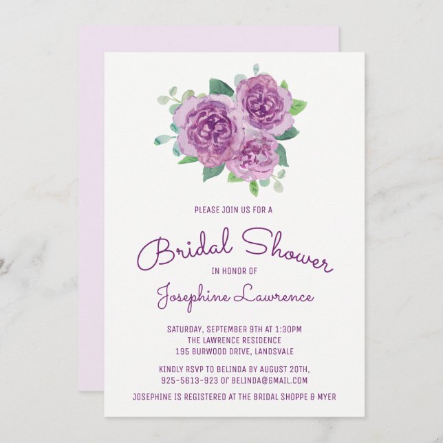 Invitaciones a ducha de novias con flores para Ros (Anverso / Reverso)
