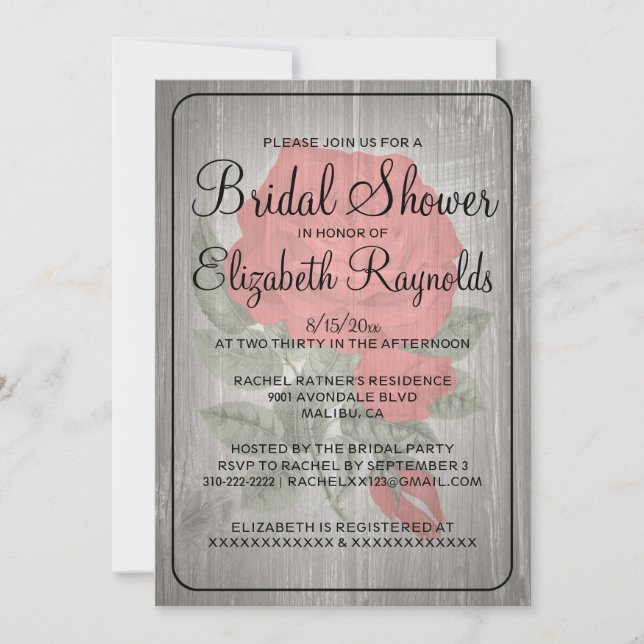 Invitaciones a ducha de novias con flores rojas ru (Anverso)