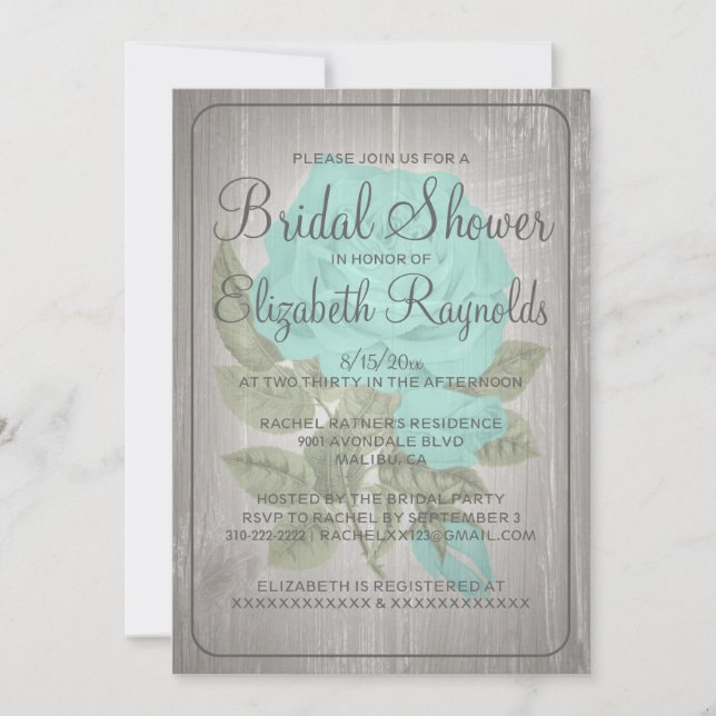Invitaciones a ducha de novias con flores turquesa (Anverso)