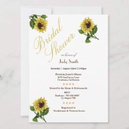 Invitaciones a ducha de novias con girasoles dorad