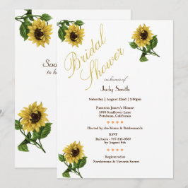 Invitaciones a ducha de novias con girasoles dorad