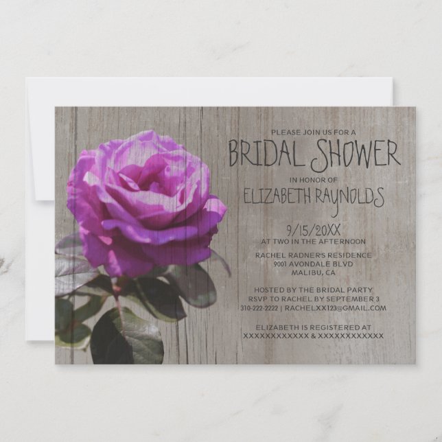 Invitaciones a ducha de novias con Rosa de té rúst (Anverso)