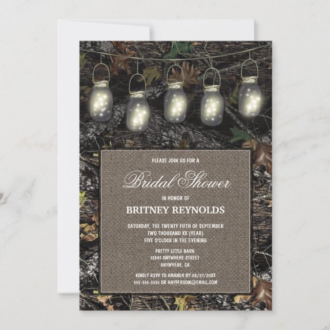 Invitaciones a ducha de novias de camo de caza rús (Anverso)