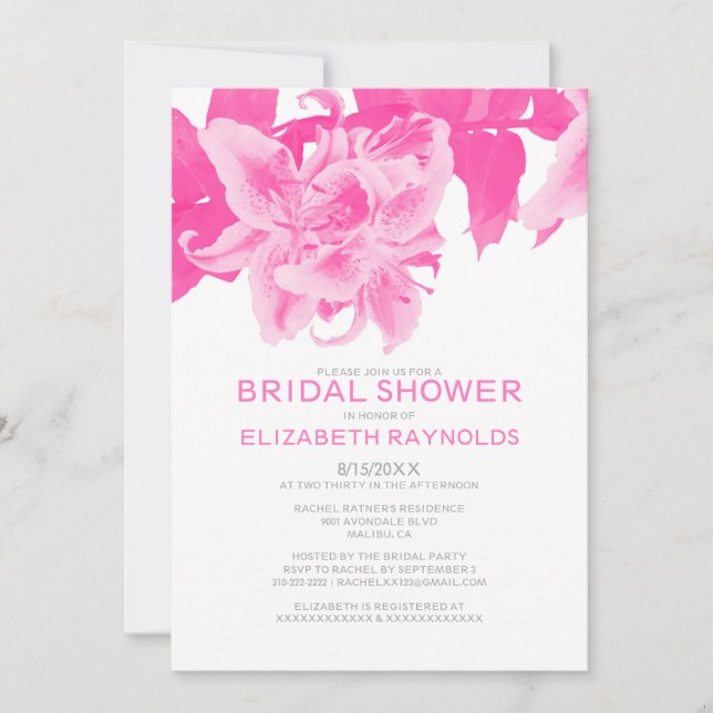 Invitaciones a ducha de novias de flores de fucsia (Anverso)