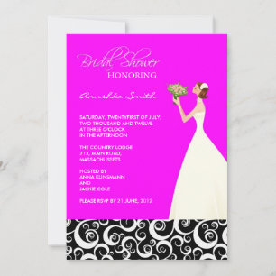 Invitaciones a ducha de novias de fucsia y negro