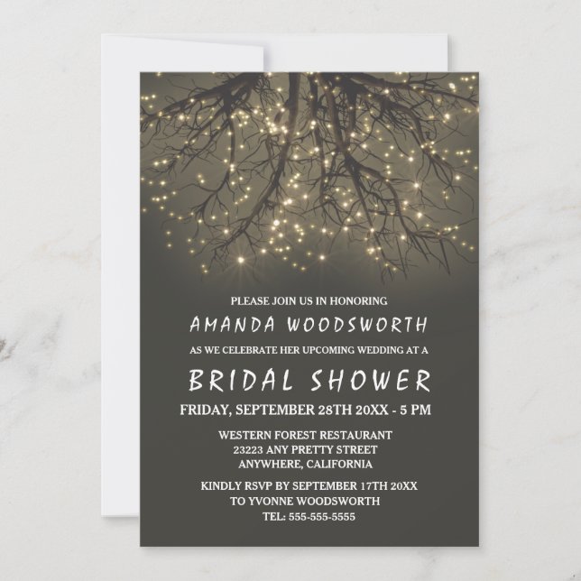 Invitaciones a ducha de novias en árboles con luz  (Anverso)