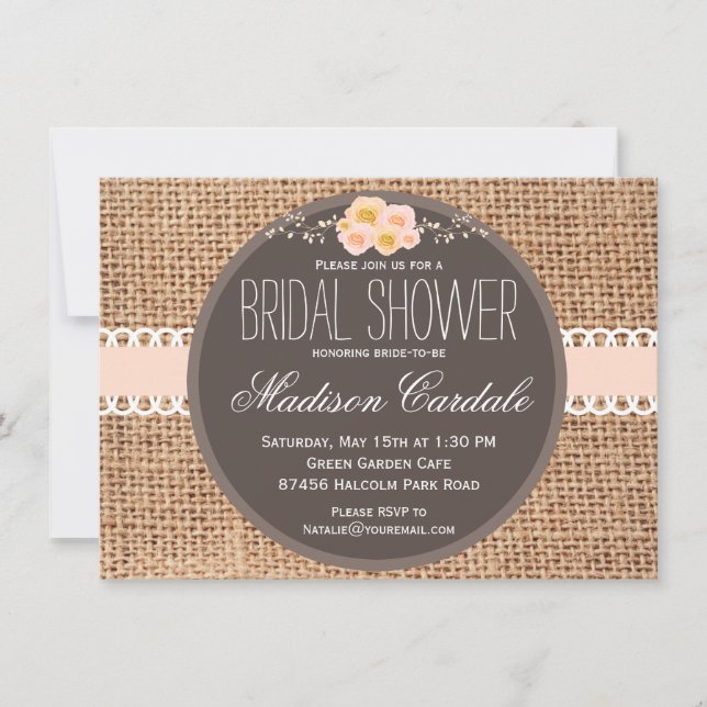 Invitaciones a ducha de novias en Burlap, un país  (Anverso)