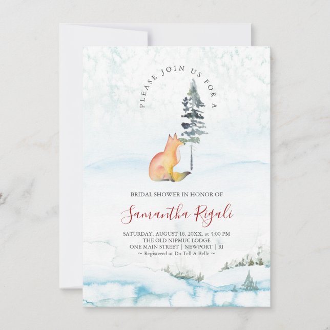 Invitaciones a ducha de novias en Fox de invierno (Anverso)