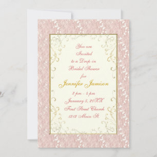 Invitaciones a ducha de novias encaje rosado, marf