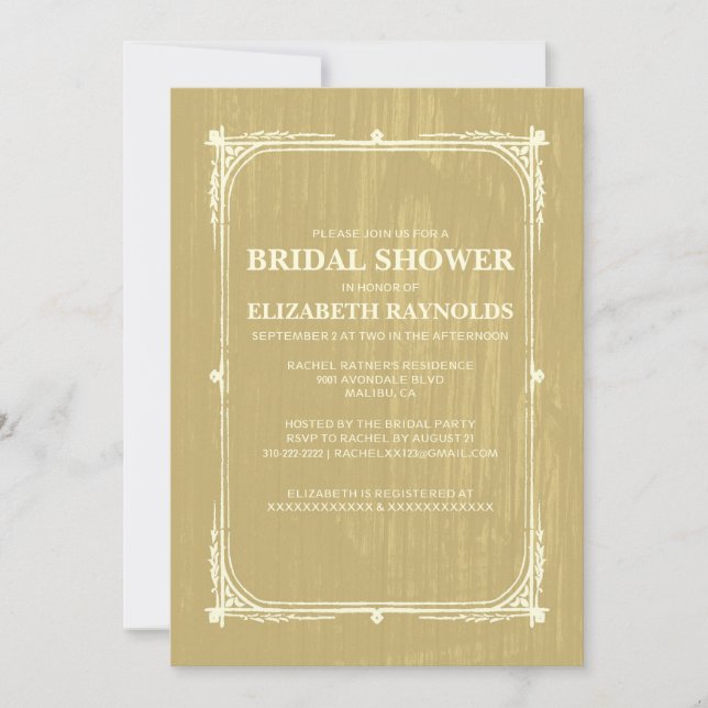 Invitaciones a ducha de novias Gold Western Barn W (Anverso)