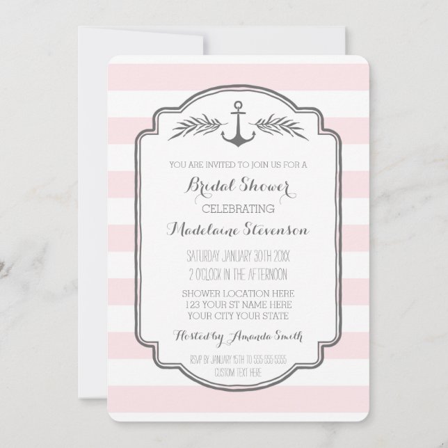 Invitaciones a ducha de novias náuticas rosadas (Reverso)