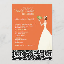 Invitaciones a ducha de novias negras y naranjas