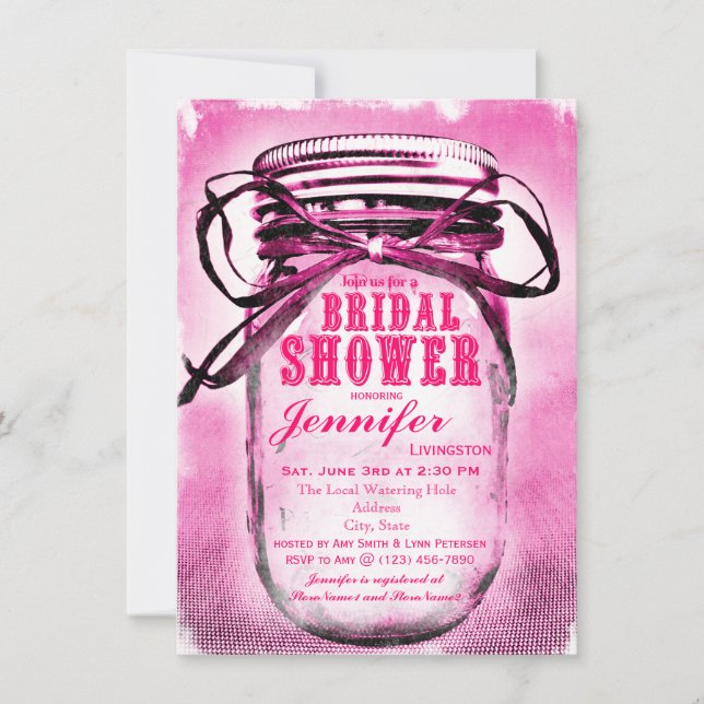 Invitaciones a ducha de novias Pink Mason Jar (Anverso)