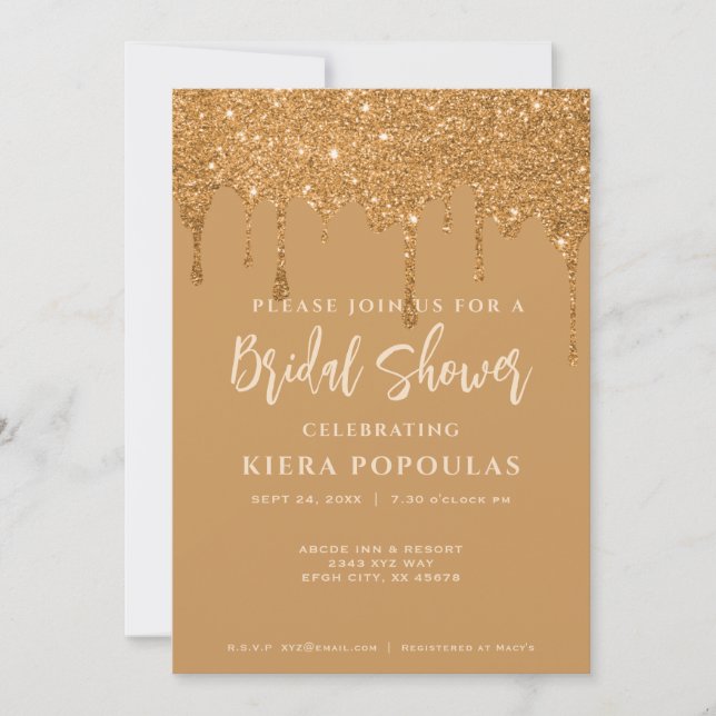 Invitaciones a ducha de novias Purpurina de oro -  (Anverso)