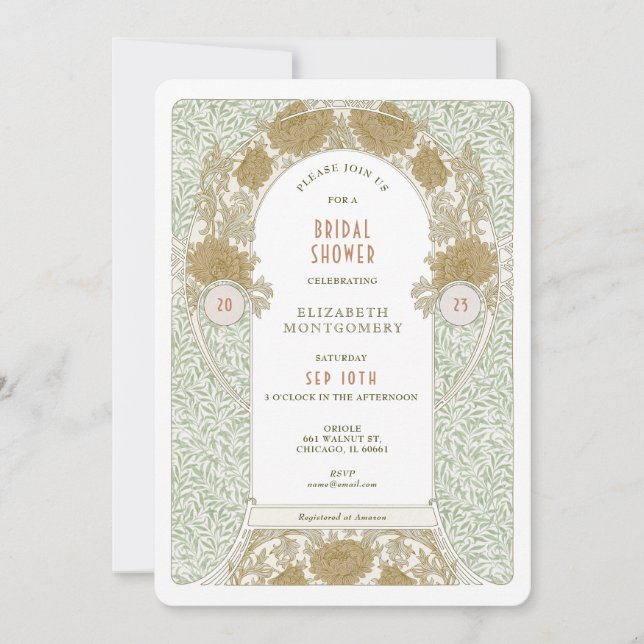 Invitaciones a ducha de novias retro Art Nouveau M (Anverso)