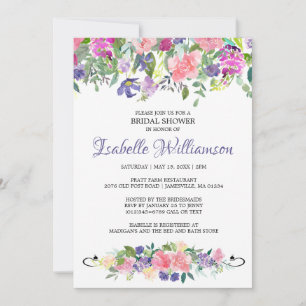 Invitaciones a ducha de novias rosadas y púrpura