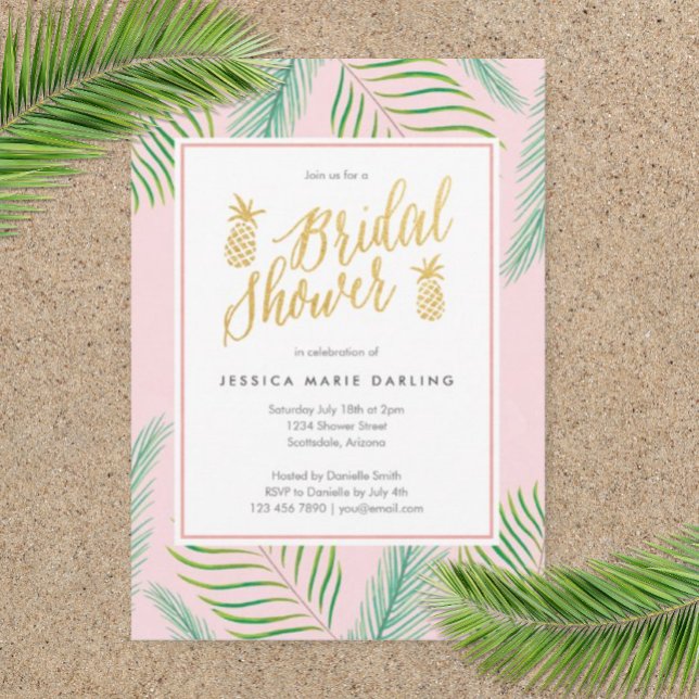 Invitaciones a ducha de novias tropicales en rosa  (Bridal Shower Luau Party Invitation)