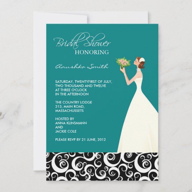 Invitaciones a ducha de novias verde azuladas y ne (Anverso)