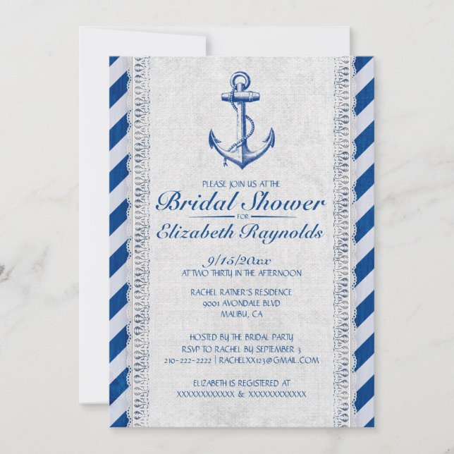 Invitaciones a ducha nupcial náutica de ángel ruso (Anverso)
