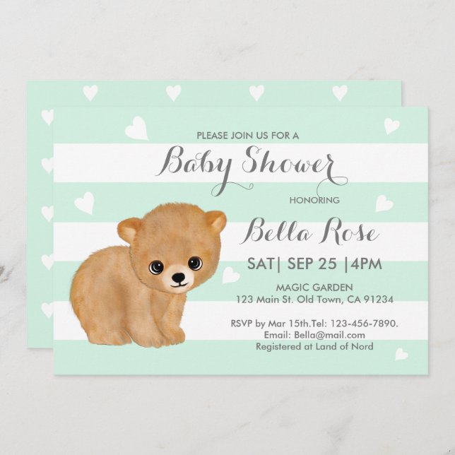 Invitaciones a ducha para bebés con oso de corazón (Anverso / Reverso)