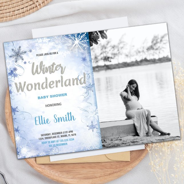 Invitaciones a ducha para bebés de invierno Foto a (Winter Baby Shower Invitations Blue Photo)