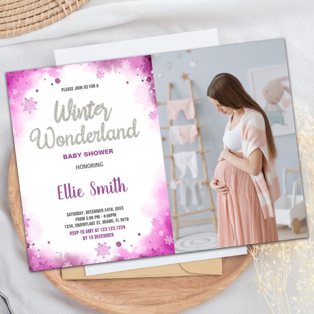 Invitaciones a ducha para bebés de invierno Foto e (Winter Baby Shower Invitations Pink Cloud Photo)