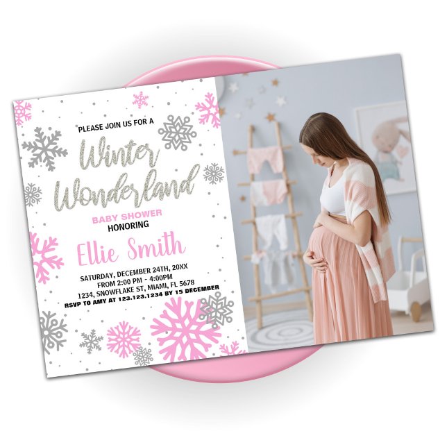Invitaciones a ducha para bebés de invierno Foto r (Winter Baby Shower Invitations Pink Photo)