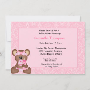 Invitaciones a ducha para bebés de oso (rosa)