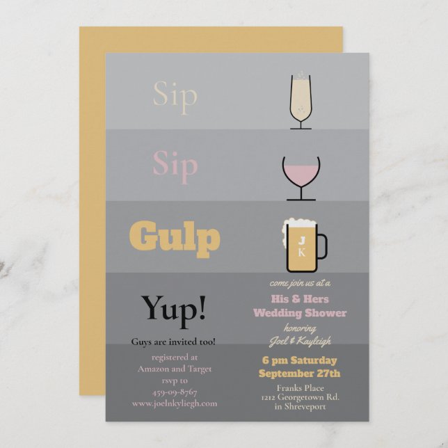 Invitaciones a ducha Sip Sip Gulp Wedding (Anverso / Reverso)