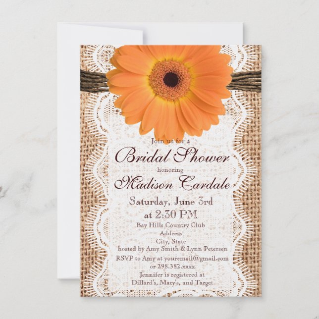 Invitaciones a duchador de novias del Naranja de B (Anverso)